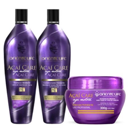 Imagem de Kit Açaí Care 1 Shampoo 1 Condicionador 1 Máscara 300ml Oriente Life