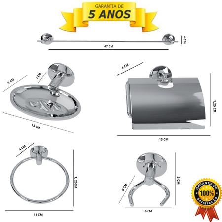 Imagem de Kit Acessórios Banheiro inox 5peças + 2 Porta Shampoo Reto cod401