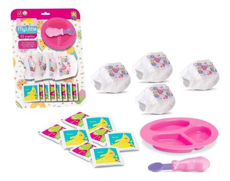 Kit Acessórios - Brincar de Papinha - Fralda/Comida/Prato - Diver Toys Imagem de Kit Acessórios - Brincar de Papinha - Fralda/Comida/Prato