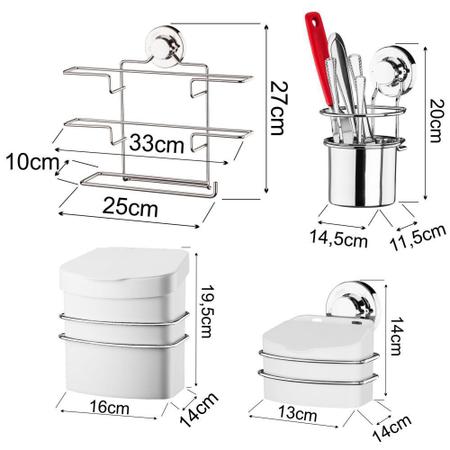 Imagem de Kit Acessórios de Cozinha Porta Rolos 3 Em 1 Porta Talher