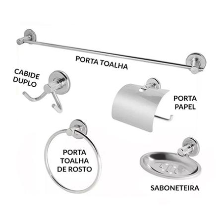 Imagem de Kit Acessórios Para Banheiro Aço Inox 5 Peças - PlusHidraulica