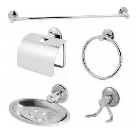 Imagem de Kit Acessórios Para Banheiro Aço Inox 5 Peças - PlusHidraulica