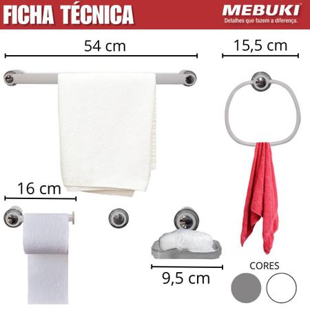 Imagem de Kit Acessórios Para Banheiro Porta-Papel Higiênico Saboneteira Cabides Toalheiro 5 Peças Linha Vogue Design Moderno Cores Branco e Cromado Mebuki