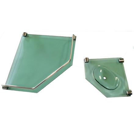 Imagem de Kit Acessórios Para Banheiro (Prateleira Chanfrada Com Grade + Saboneteira Chanfrada) Em Vidro Verde