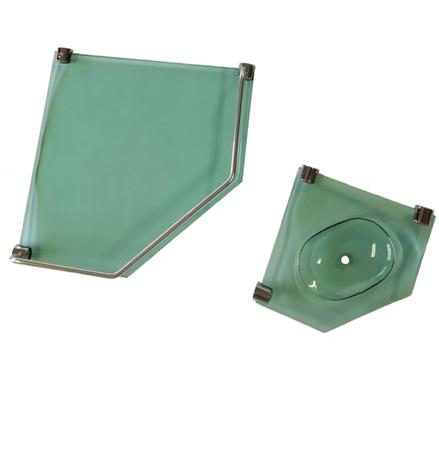 Imagem de Kit Acessórios Para Banheiro (Prateleira Chanfrada Com Grade + Saboneteira Chanfrada) Em Vidro Verde