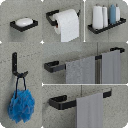 Imagem de Kit Acessórios Para Banheiro Preto Fosco 6 Peças Quadrado