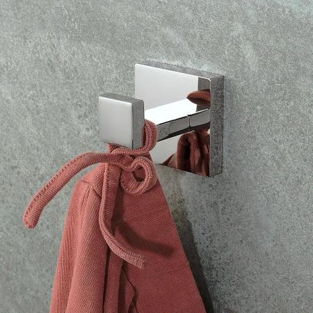 Imagem de Kit Acessórios Para Banheiro Quadrado 4 Peças Cromado Metal Prateado