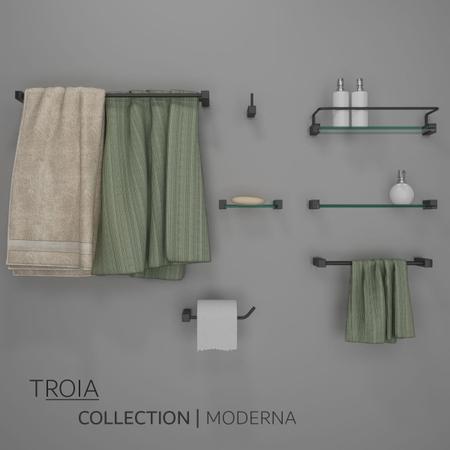 Imagem de Kit Acessórios para Banheiro Troia Modelo Metal Preto Fosco Prateleira Grego