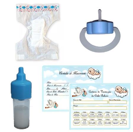 Kit Acessórios Para Bebe Boneca Reborn Menino Azul - Fralda Certidão Vacina  Mamadeiras