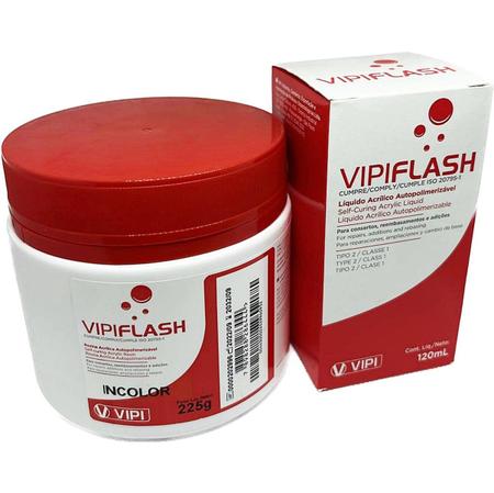 Imagem de Kit Acrílico Vipi Flash Pó 225g Incolor + Líquido 120ml Resina Reparos Gerais Odonto Prótese