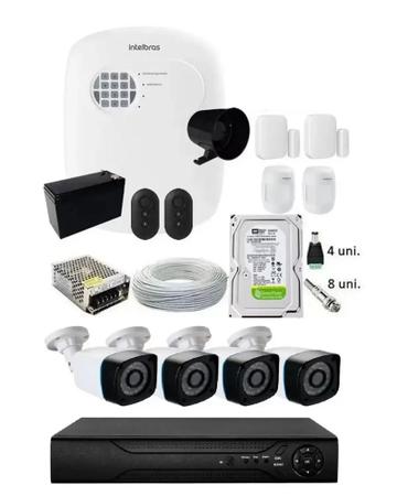 Imagem de Kit Alarme Residencial c/ 4 Sensor Via App E Kit Cftv 4 Câmeras 20m completo c/hd 1TB