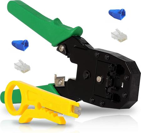 Imagem de Kit  Alicate Crimpador C/ 20 Conector CAT6 Rede Rj45 Rj11