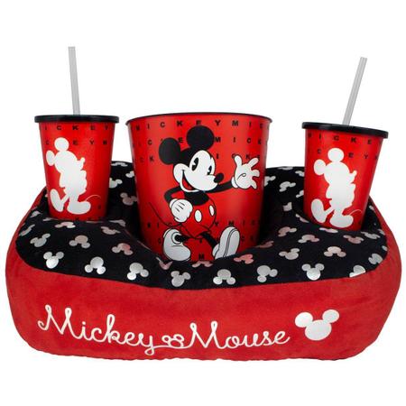 Imagem de Kit Almofada Porta Pipoca 2 copos e 1 Balde Pipoca Mickey Mouse