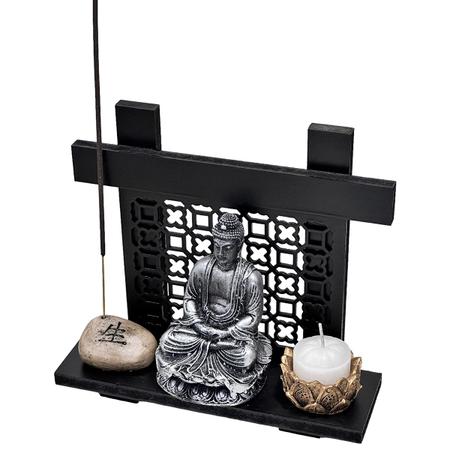 Kit Altar Zen Buda Castiçal Incensário Pedra Japonesa Vida - M3