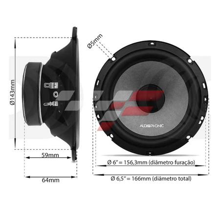 Imagem de Kit alto falantes Duasvias Audiophonic Ks6.2 130wrms + 1 par de coaxial p/ portas 110wrms Cs650v2 Sensation completo em alta definição HIGH-END