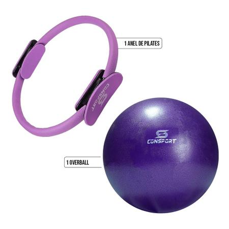Kit Anel Tonificador Arco Pilates + Overball Bola - Roxo - Natural Fitness Imagem de Kit Anel Tonificador Arco Pilates + Overball Bola - Roxo