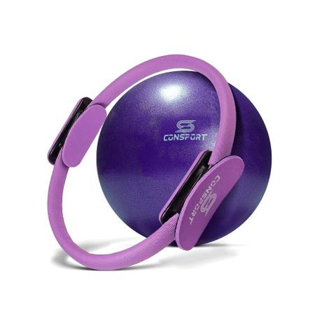 Kit Anel Tonificador Arco Pilates + Overball Bola - Roxo - Natural Fitness Imagem de Kit Anel Tonificador Arco Pilates + Overball Bola - Roxo