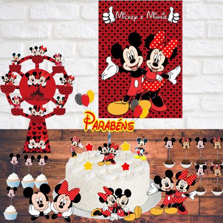 Imagem de Kit Aniversário Minnie e Mickey simples só um bolinho festa em casa + topo de bolo