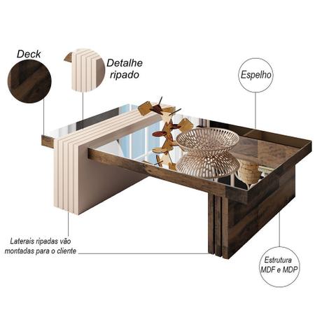 Imagem de Kit Aparador Para Sala com Mesa de Centro Espelhada Lord Deck Off White - Lyam Decor