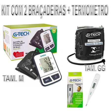 Imagem de Kit Aparelho Digital de Pressão Automático G-tech De Braço BSP11 + Braçadeira Tamanho Grande + Termometro gtech