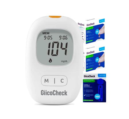 Imagem de Kit Aparelho Monitor Medidor De Glicemia Com Estojo, 100 Lancetas, 1 Caneta e 100 Fitas Glicemicas Glicocheck Multilaser