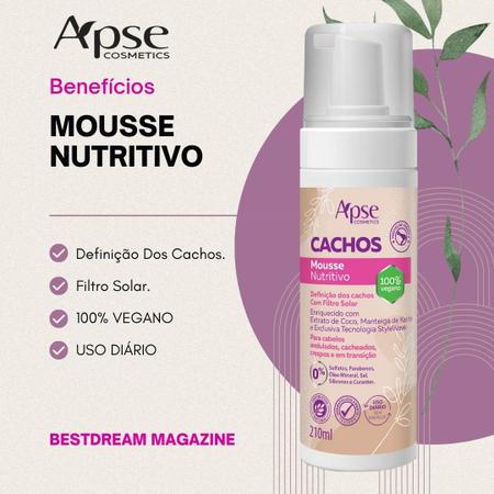 Imagem de Kit Apse Cachos Shampoo + Condicionador + Mousse Tratamento Capilar Cacheado Vegano