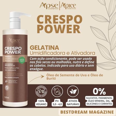 Imagem de Kit Apse Crespo Power Shampoo Condicionador Mascara Gelatina Ativadora Grande Completo Vegano