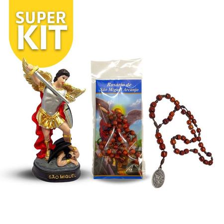 Imagem de Kit Arcanjo Miguel Comprar Resina 20cm + Terço Novena