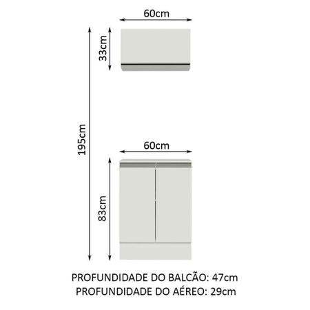 Imagem de Kit Armário de Cozinha 60 cm 100% MDF 2 Portas e 1 Suspensa Smart Madesa