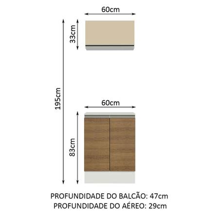 Imagem de Kit Armário de Cozinha 60 cm 100% MDF 2 Portas e 1 Suspensa Smart Madesa