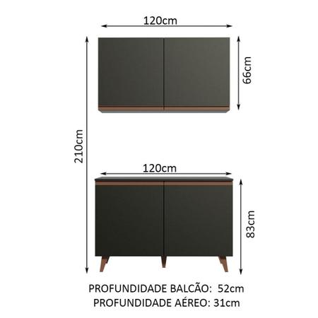 Imagem de Kit Armário de Cozinha Aéreo e Balcão Gabinete de Pia 120 cm Preto Reims Madesa