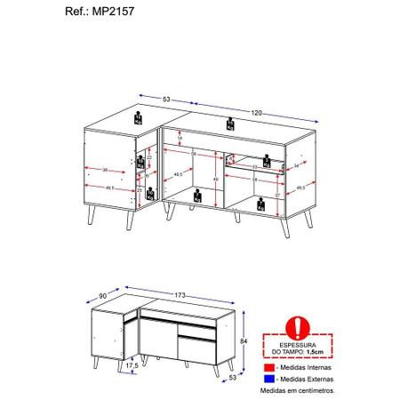 Imagem de Kit Armário de Cozinha Balcão Canto 90cm e Gabinete Pia 120cm Veneza Multimóveis MP2157