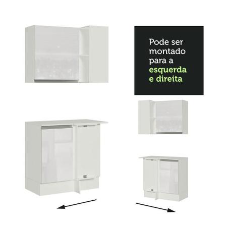 Imagem de Kit Armário de Cozinha de Canto 100% MDF 2 Portas e Nicho Frentes Branco Brilho Smart Madesa