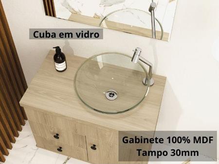 Imagem de Kit Armário MDF para Banheiro Completo Luna 60 com Espelho e Cuba vidro