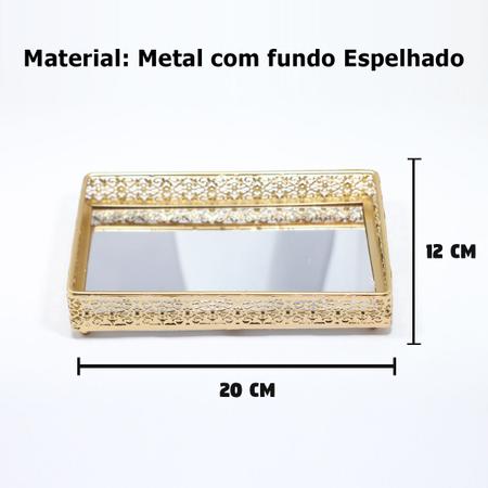 Imagem de Kit Aromatizador Lavabo Dourado Branco Bandeja Espelhada