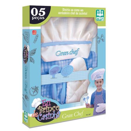 Imagem de Kit Avental E Chapéu Gran Chef Infantil Azul - Nig