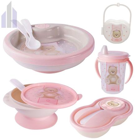 Kit Baby Ursa Prato Térmico Tigela com Ventosa Pote Papinha Caneca Trio Porta Chupeta - Plasútil Imagem de Kit Baby Ursa Prato Térmico Tigela com Ventosa Pote Papinha Caneca Trio Porta Chupeta