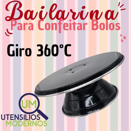 Imagem de Kit Bailarina Giratória N30 Confeitar Bolos Preto   Espátula Raspadora e Alisadora de Bolos N1