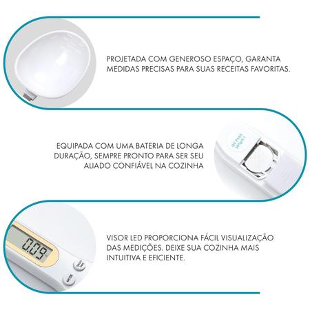 Imagem de Kit Balança Digital de Cozinha e Colher Medidora Digital - Visor LCD e Capacidade Até 10Kg com Alta Precisão Eletrônica 1g