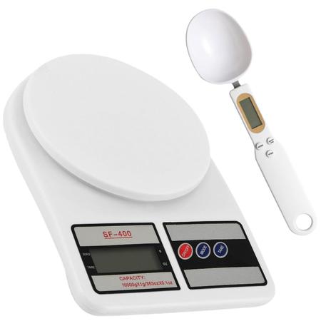 Imagem de Kit Balança Digital de Cozinha e Colher Medidora Digital - Visor LCD e Capacidade Até 10Kg com Alta Precisão Eletrônica 1g