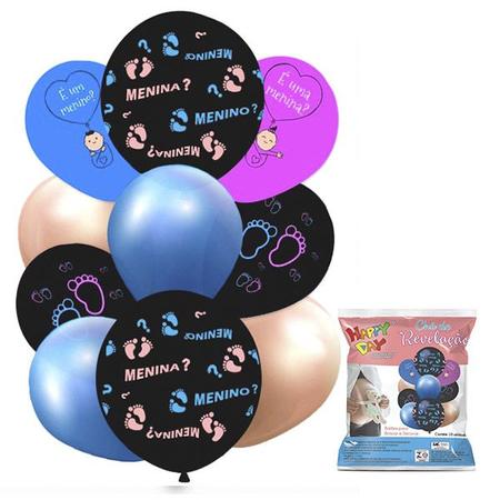 Balão Bexiga Cha Revelação Kit Buque 10 Unidades Sacolas Br