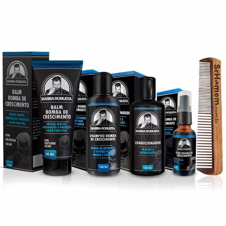 Imagem de Kit Balm Óleo Shampoo Condicionador Pente Duplo Para Barba Robusta