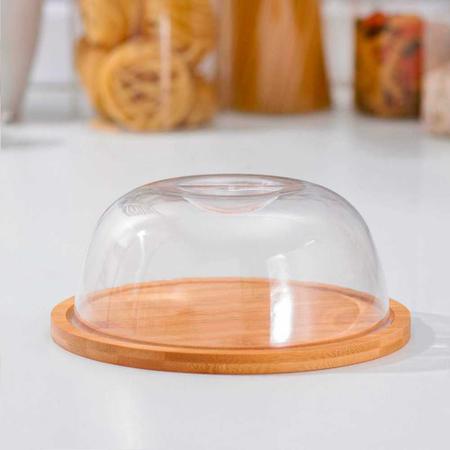 Imagem de Kit bambu com tampa porta manteiga bolo queijo frios café pães tortas suporte mesa geladeira cozinha
