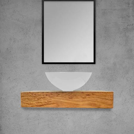 Imagem de Kit Bancada Madeira Maciça Banheiro Lavabo com Cuba Branca Estilo Industrial 1,0 M X 60 Cm