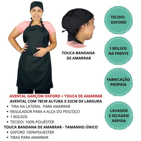 Imagem de Kit Bandana + Avental Oxford Com Bolso Uniforme Evento Chef Restaurante