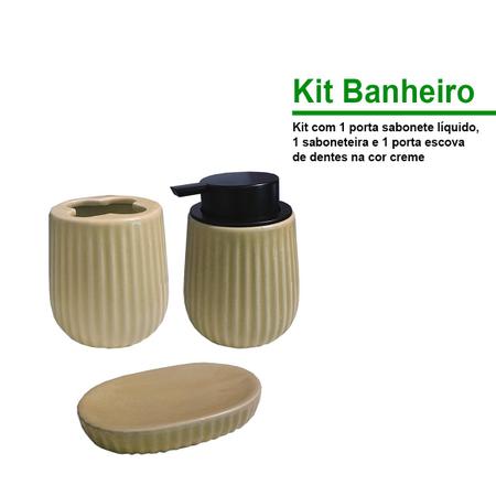 Imagem de Kit Banheiro 3 Peças de Cerâmica Canelada Porta Sabonete Liquido Saboneteira Porta Escova