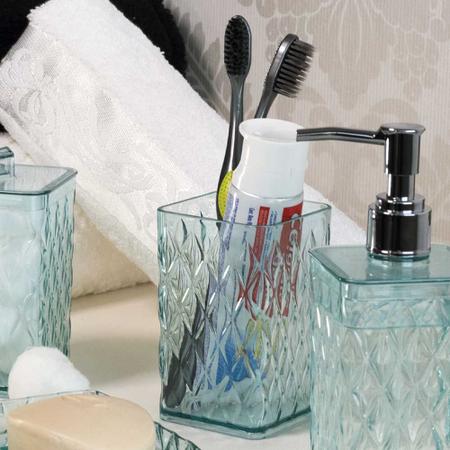 Imagem de Kit banheiro bancada saboneteira pia suporte escovas de dente porta sabonete liquido copo luxo azul