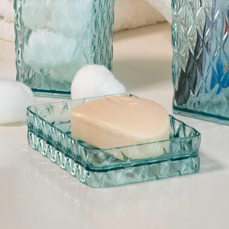 Imagem de Kit banheiro bancada saboneteira pia suporte escovas de dente porta sabonete liquido copo luxo azul