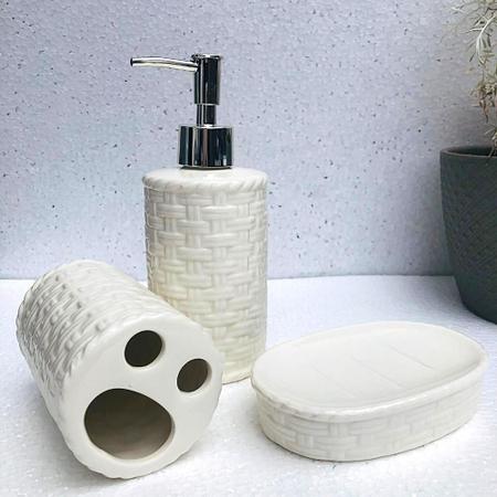 Imagem de Kit Banheiro Decorado Lavabo Moderno Saboneteira Porcelana