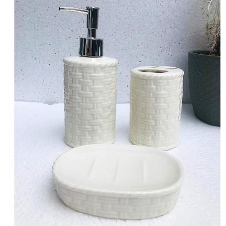 Imagem de Kit Banheiro Decorado Lavabo Moderno Saboneteira Porcelana